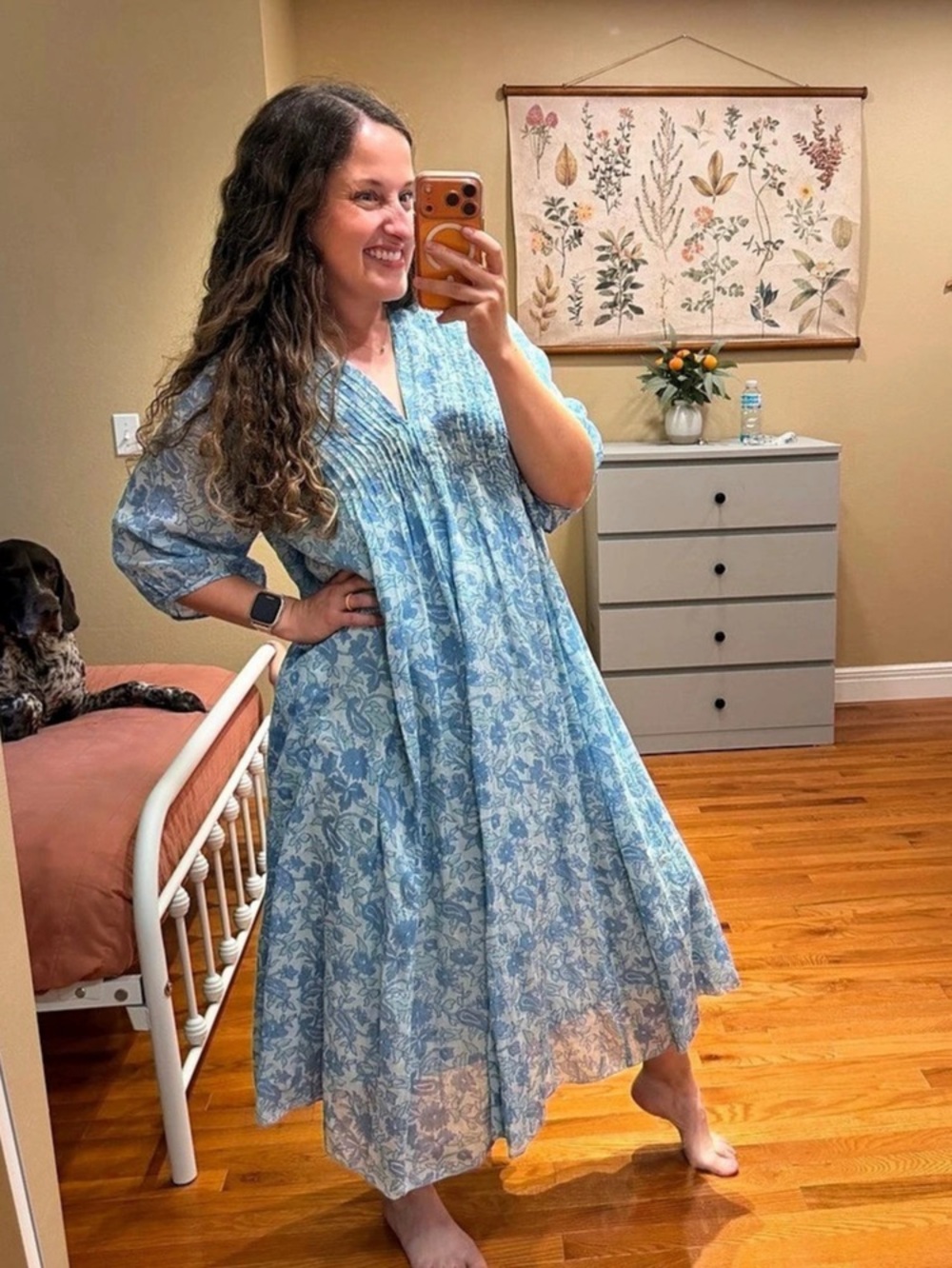 Anthropologie dolma Skye Dress Floral Cotton Maxi Dress in Blue Size Medium NWT